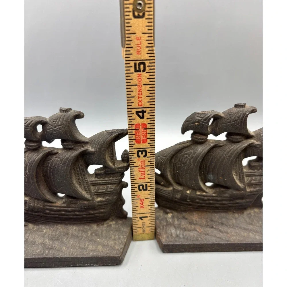 Vintage Cast Iron Sailing Ship Bookends Galleon Nautical Decor Set of‎ 2 Small